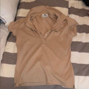 beige Lacoste polo, deep v-neck